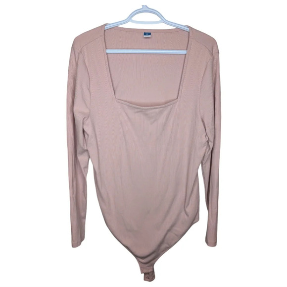 Old Navy Pink Long-Sleeve Square-Neck Rib-Knit Snap Bodysuit Women 2X - Picture 1 of 9